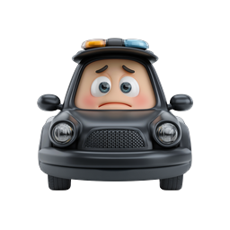Sad Police Car Cartoon Icon - 3D Clay Render