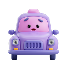 Sad Purple Cartoon Car Character 3D Icon