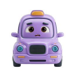 Sad Purple Taxi Cartoon Character Icon - 3D Rendered
