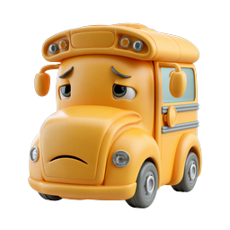 Sad School Bus 3D Character Icon - Cute Cartoon Vehicle