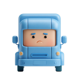 Sad Blue Truck Character - 3D Clay Style Icon