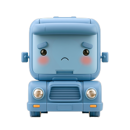 Trauriger Cartoon-LKW-Charakter-Icon - Blaues 3D-Fahrzeug