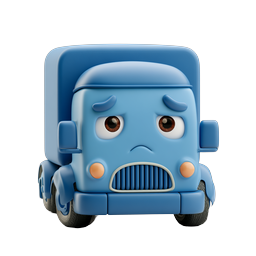 Trauriger blauer Cartoon-LKW-Charakter-Icon - 3D-Knete-Stil