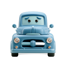 Icône de camion vintage triste en dessin animé - Véhicule personnage 3D