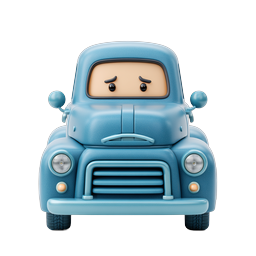 Cute Sad Vintage Blue Truck 3D Icon - Cartoon Character