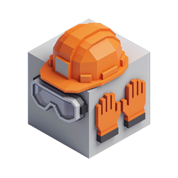 ไอคอน 3D อุปกรณ์ความปลอดภัย PPE - หมวกนิรภัยและแว่นตากันลม