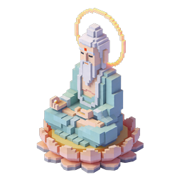 Voxel Sage Meditation Statue Icon - 3D Isometric