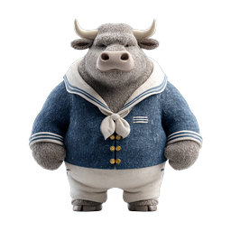Sailor Bull Character 3D Icon - Cute Nautical Mascot