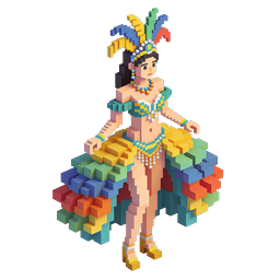 Brazilian Samba Dancer Carnival Icon - 3D Voxel Art