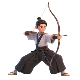 Icona 3D Arciere Samurai - Personaggio tradizionale giapponese Kyudo