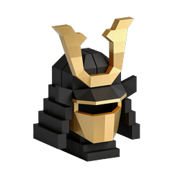 Samurai Helmet 3D Icon - Black & Gold Low-Poly