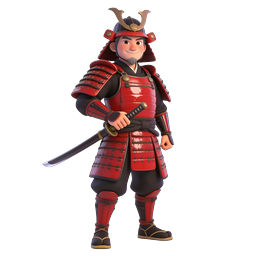 3D Samurai Warrior Character Icon with Red Armor