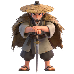 Samurai Warrior Character with Katana Sword 3D Icon