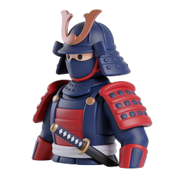 Icono 3D de arcilla Guerrero Samurái - Personaje con armadura japonesa