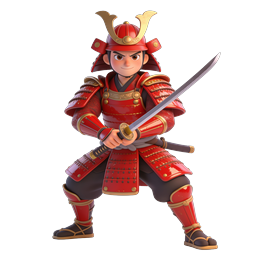 Red Samurai Warrior 3D Character Icon with Katana