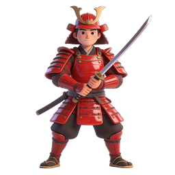 Red Samurai Warrior 3D Character Icon - Japanese Knight