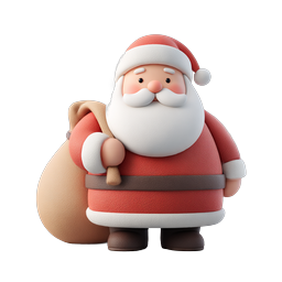 Cute 3D Santa Claus Icon with Gift Sack - Christmas