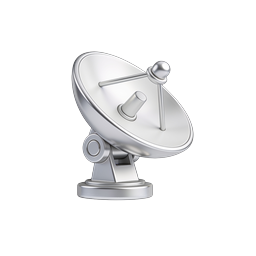 Satellite Dish Icon - 3D Metallic Antenna Symbol