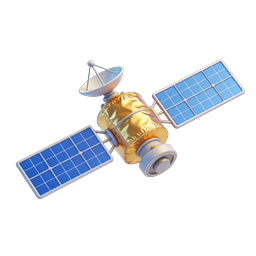 3D Satellite Icon with Solar Panels and Antenna