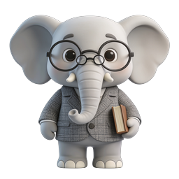 Cute Scholar Elephant 3D Character Icon with Glasses and Book