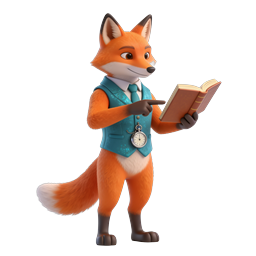 Scholar Fox Character Icon - 3D Cartoon Book Reader