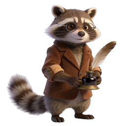 Adorable Scholar Raccoon Writer Icon with Quill