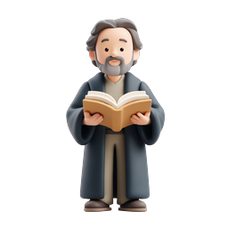 3D Scholar Reading Book Character Icon - Clay Style
