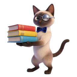 Scholarly Cat with Monocle Holding Books Icon