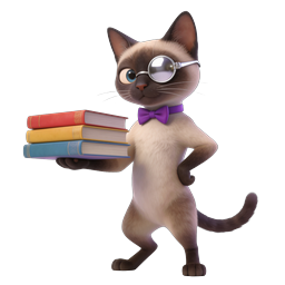 Scholarly Siamese Cat with Books and Monocle Icon