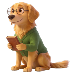 Scholarly Dog Reading Book 3D Icon - Library Mascot