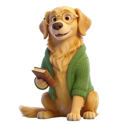 Scholarly Golden Retriever Dog with Glasses and Book