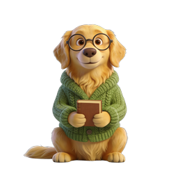 Scholarly Golden Retriever Dog with Glasses and Book
