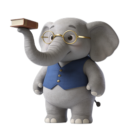 Scholarly Elephant Character with Books Icon