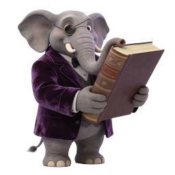 Scholarly Elephant Reading Book - 3D Cartoon Character Icon