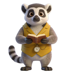 Adorable 3D Lemur Character Reading Book with Pocket Watch