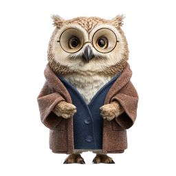 Scholarly Owl Character Icon with Glasses & Tweed Coat