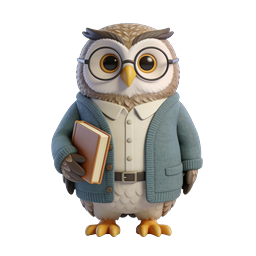 Scholarly Owl Professor Character with Glasses and Book