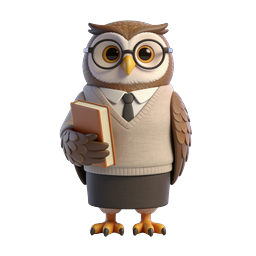 Scholarly Owl Teacher 3D Character Icon with Book