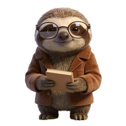 Scholarly Sloth Reading Book Icon | Cute 3D Animal