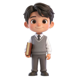 Adorable 3D Schoolboy Character Holding a Book Icon