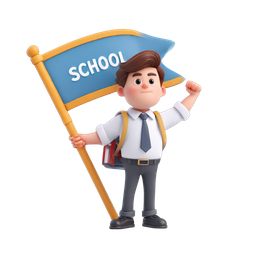 School Boy Icon Holding Flag - Education Symbol