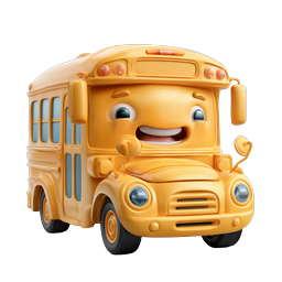 Cute School Bus Character - 3D Cartoon Vehicle Icon