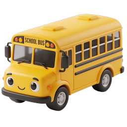 Cute Cartoon School Bus Character Icon - 3D Render