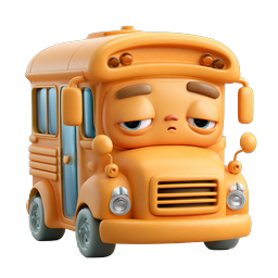Cute Cartoon School Bus Character 3D Icon