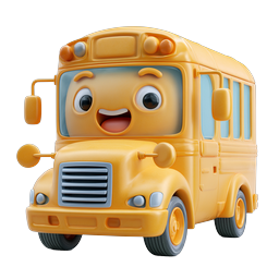 Cute Cartoon School Bus Character Icon - 3D Rendered