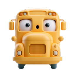 Cute School Bus Icon - 3D Cartoon Character Design