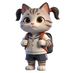 Cute School Cat Character 3D Illustration Icon