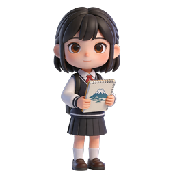 Cute Schoolgirl Student Character with Notebook Icon
