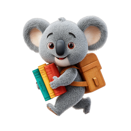 Cute School Koala Character with Books and Backpack