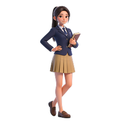 3D Schoolgirl Student Character Icon with Uniform